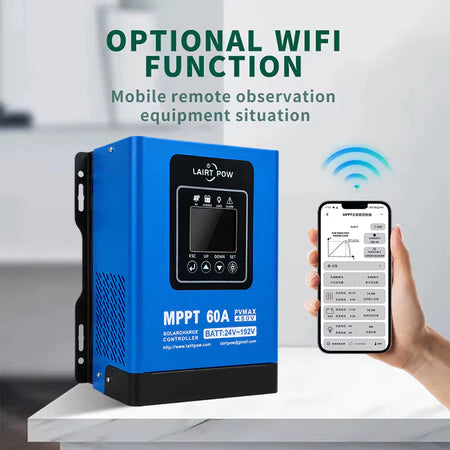 Pengontrol Solar MPPT Smart LAIRTPOW Tegangan Tinggi, Pengisi Daya Surya dapat dikontrol dari jarak jauh melalui wifi, menerima daya dari panel surya hingga 480V