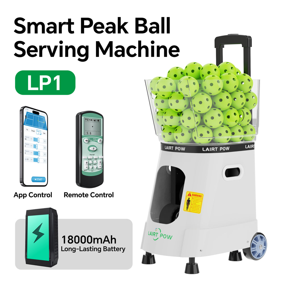 LAIRTPOW  LP1  เครื่องยิงลูกเทนนิส  Tennis  Ball Machine  ควบคุมผ่านแอปพลิเคชันหรือรีโมทคอนโทรล  Tennis Ball Launcher With App/Remote Control