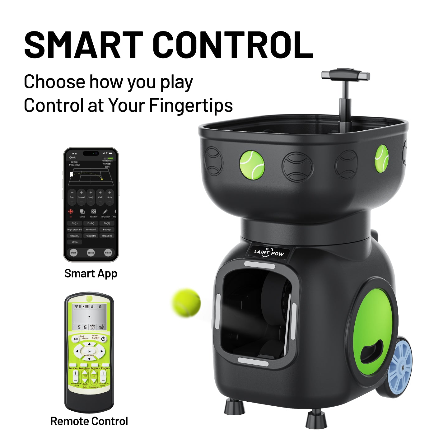 Lairtpow LT3 Tennis ball Machine ควบคุมผ่านแอปพลิเคชันและรีโมท 120ลูก+ พร้อมแบตเตอรี่ในตัว 12000mAh สำหรับเล่นเทนนิส
