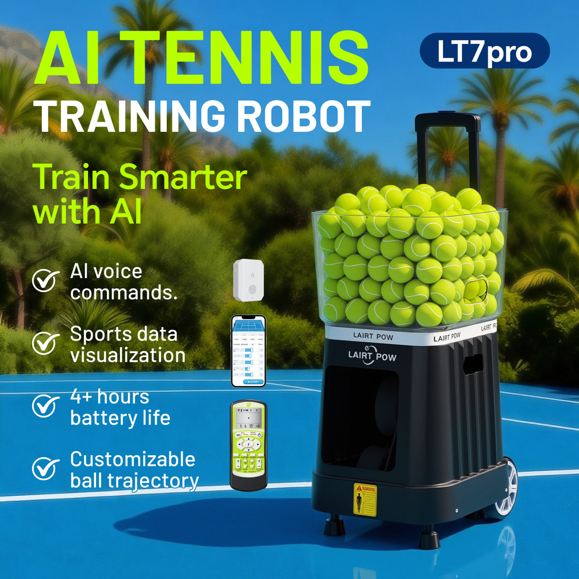 【พรีออเดอร์】LAIRTPOW  LT7Pro  Tennis Ball Machine Tennis Ball Launcher With App/AI Control